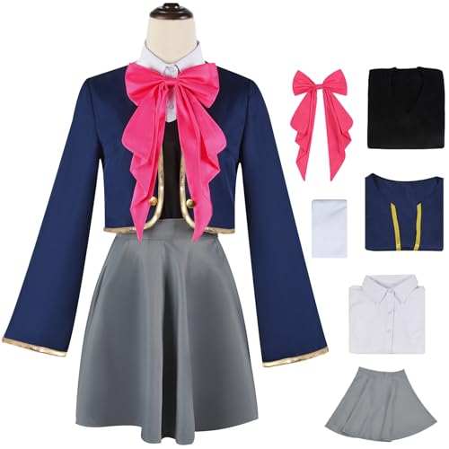 Windskids Hoshino Ruby Kostüm Damen Cosplay Oshi no ko Hoshino Ruby Anime Schuluniform Jacke Weste Top Rock Fliege und Socken Set für Fancy Dress Up Halloween Karneval Party Maskerade Verkleidung von Windskids