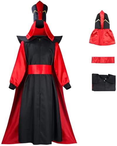 Windskids Jafar Kostüm mit Hut Herren Cosplay Märchenfigur Jafar Komplett Uniform Anzug 3 Stück für Halloween Karneval Party Maskerade Performance Verkleidung von Windskids