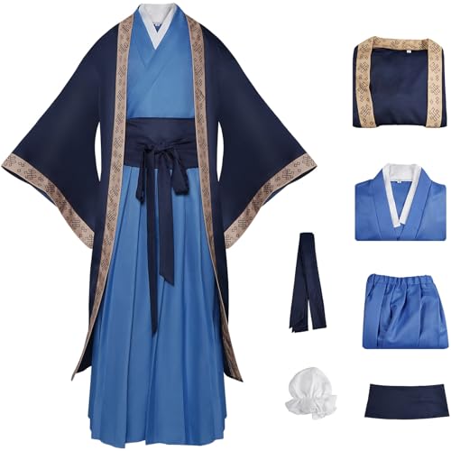Windskids Jinshi Kostüm Herren Apothecary Diaries Jinshi Hanfu Uniform Tunika Top Rock Gürtel mit Kopfbedeckung Set für Fancy Dress Up Halloween Karneval Party Maskerade Anime Performance Verkleidung von Windskids