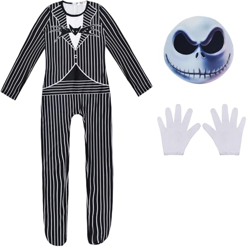 Windskids Kinder Jack Skellington Kostüm Fasching Cosplay Jack Skellington Streifen Langarm Jumpsuit Maske Handschuhe für Halloween Karneval Party Geburtstag Maskerade Verkleidung, 5-13 Jahre Windskids Kinder Jack Skellington Kostüm Fasching Cosplay Jack Skellington Streifen Langarm Jumpsuit Maske Handschuhe für Halloween Karneval Party Geburtstag Maskerade Verkleidung, 5-13 Jahre von Windskids