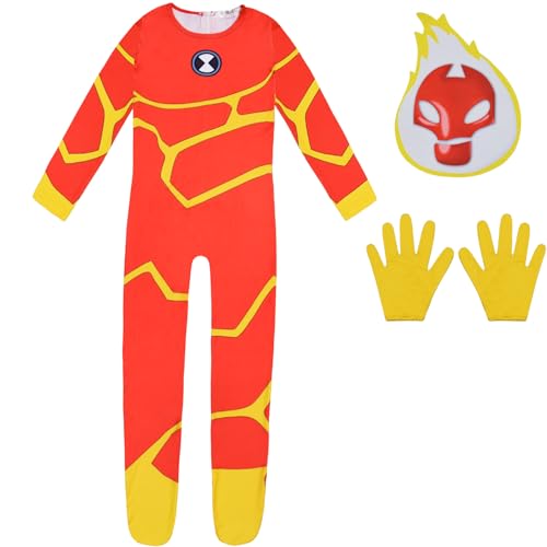 Windskids Kinder Jungen Cosplay Aliens Heatblast Kostüm Druck Langarm Jumpsuit Maske Handschuhe für Fancy Dress Up Halloween Karneval Party Geburtstag Maskerade Verkleidung, Rot Windskids Kinder Jungen Cosplay Aliens Heatblast Kostüm Druck Langarm Jumpsuit Maske Handschuhe für Fancy Dress Up Halloween Karneval Party Geburtstag Maskerade Verkleidung, Rot von Windskids