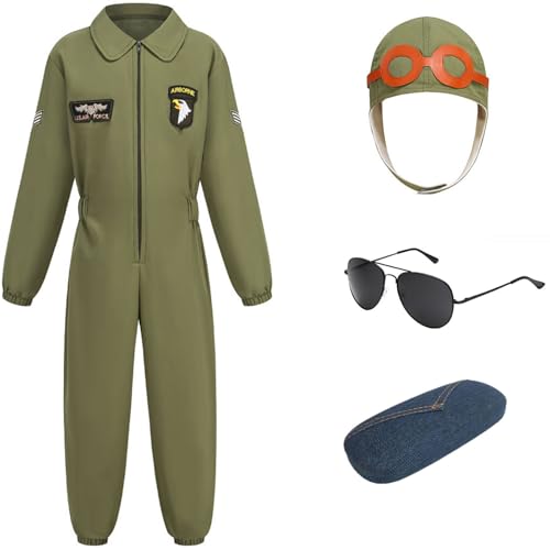 Windskids Kinder Pilot Kostüm Jungen Fasching Luftwaffe Piloten Fluganzug Jumpsuit mit Hut Brille Set für Halloween Weihnachten Karneval Party Geburtstag Performance Verkleidung, 3-12 Jahre Windskids Kinder Pilot Kostüm Jungen Fasching Luftwaffe Piloten Fluganzug Jumpsuit mit Hut Brille Set für Halloween Weihnachten Karneval Party Geburtstag Performance Verkleidung, 3-12 Jahre von Windskids