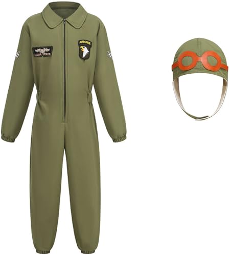 Windskids Kinder Pilot Kostüm Jungen Fasching Luftwaffe Piloten Fluganzug Jumpsuit mit Hut Brille Set für Halloween Weihnachten Karneval Party Geburtstag Performance Verkleidung, 3-12 Jahre Windskids Kinder Pilot Kostüm Jungen Fasching Luftwaffe Piloten Fluganzug Jumpsuit mit Hut Brille Set für Halloween Weihnachten Karneval Party Geburtstag Performance Verkleidung, 3-12 Jahre von Windskids