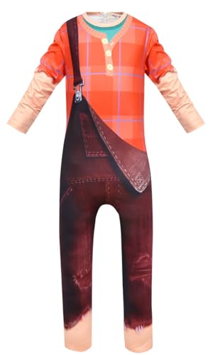 Windskids Kinder Ralph Kostüm Druck Langarm Jumpsuit für Fancy Dress Up Halloween Karneval Party Geburtstag Maskerade Verkleidung von Windskids