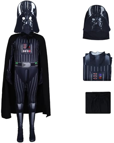 Windskids Kinder Soldat Kostüm Fasching Cosplay Planet Krieg Dark Trooper Langarm Druck Jumpsuit mit Maske Umhang für Fancy Dress Up Halloween Karneval Party Geburtstag Verkleidung, Schwarz von Windskids