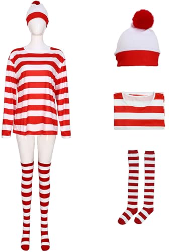 Windskids Kinder Wally Kostüm Rot Weiß Streifen T-Shirt und Hut Socken Set für Unisex Fancy Dress Up Halloween Weihnachten Karneval Party Geburtstag Maskerade Verkleidung Windskids Kinder Wally Kostüm Rot Weiß Streifen T-Shirt und Hut Socken Set für Unisex Fancy Dress Up Halloween Weihnachten Karneval Party Geburtstag Maskerade Verkleidung von Windskids