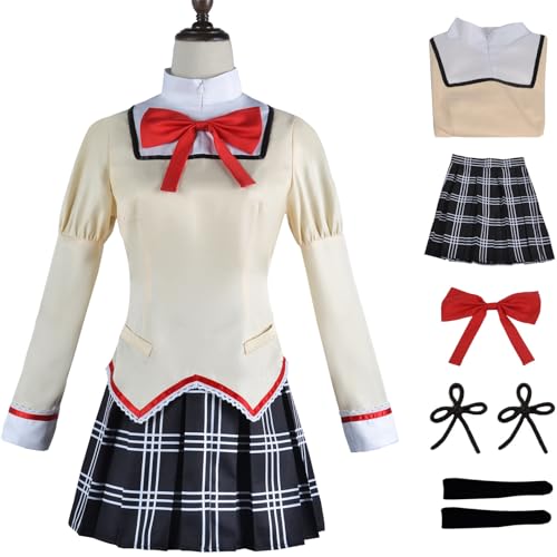 Windskids Kokoro High School‌‌ Kostüm Damen Cosplay Kaname Madoka Akemi Homura Miki Sayaka Sakura Kyouko Tomoe Mami Anime Schuluniformen Set 5 Stück für Halloween Karneval Party Maskerade Verkleidung von Windskids