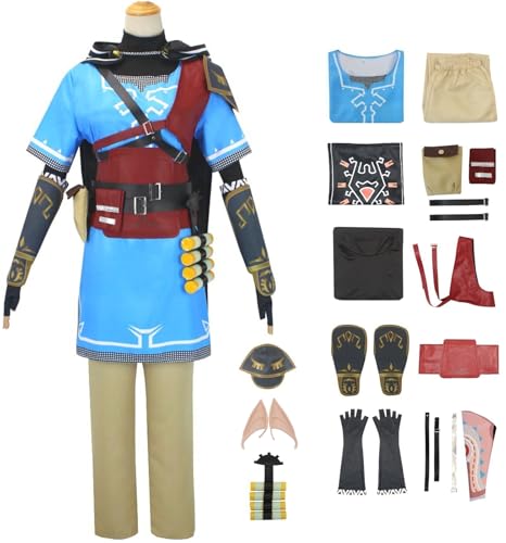 Windskids Link Kostüm mit Elfenohr Herren Cosplay Abenteuerspiel Zelda Link Komplett Uniform und Zubehör Set für Fancy Dress Up Halloween Karneval Party Maskerade Anime Performance Verkleidung, Blau Windskids Link Kostüm mit Elfenohr Herren Cosplay Abenteuerspiel Zelda Link Komplett Uniform und Zubehör Set für Fancy Dress Up Halloween Karneval Party Maskerade Anime Performance Verkleidung, Blau von Windskids