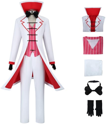 Windskids Lucifer Kostüm Herren Cosplay Hazbin Hotel King of Hell Lucifer Morningstar Smoking Uniform mit Handschuhe und Hut für Halloween Karneval Party Maskerade Anime Performance Verkleidung, Weiß Windskids Lucifer Kostüm Herren Cosplay Hazbin Hotel King of Hell Lucifer Morningstar Smoking Uniform mit Handschuhe und Hut für Halloween Karneval Party Maskerade Anime Performance Verkleidung, Weiß von Windskids