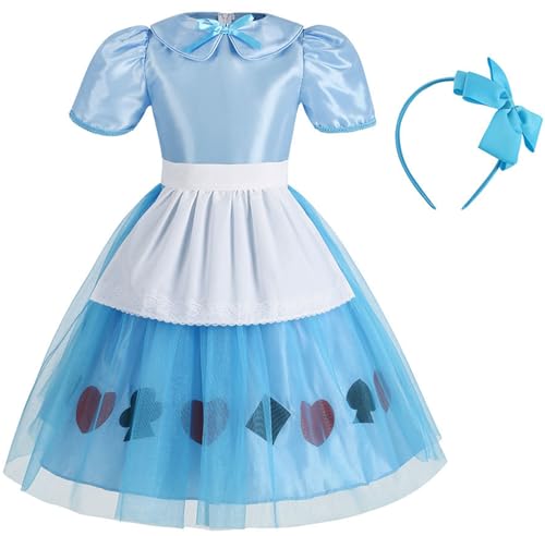 Windskids Mädchen Alice Kostüm Fasching Cosplay Alice Maid Schürzenkleid und Stirnband Set für Weihnachten Karneval Halloween Party Fest Geburtstag Verkleidung von Windskids