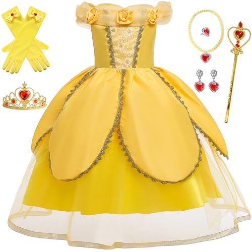 Windskids Mädchen Belle Kostüm Die Schöne und das Biest Prinzessin Belle Floral Fasching Festkleid mit Zubehör für Weihnachten Karneval Halloween Party Fest Geburtstag Verkleidung, Gelb, 3-12 Jahre Windskids Mädchen Belle Kostüm Die Schöne und das Biest Prinzessin Belle Floral Fasching Festkleid mit Zubehör für Weihnachten Karneval Halloween Party Fest Geburtstag Verkleidung, Gelb, 3-12 Jahre von Windskids