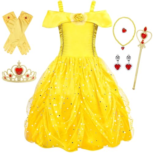 Windskids Mädchen Belle Kostüm Fasching Cosplay Die Schöne und das Biest Prinzessin Belle Festkleid mit Zubehör für Weihnachten Karneval Halloween Party Geburtstag Verkleidung, Gelb, 2-12 Jahre Windskids Mädchen Belle Kostüm Fasching Cosplay Die Schöne und das Biest Prinzessin Belle Festkleid mit Zubehör für Weihnachten Karneval Halloween Party Geburtstag Verkleidung, Gelb, 2-12 Jahre von Windskids
