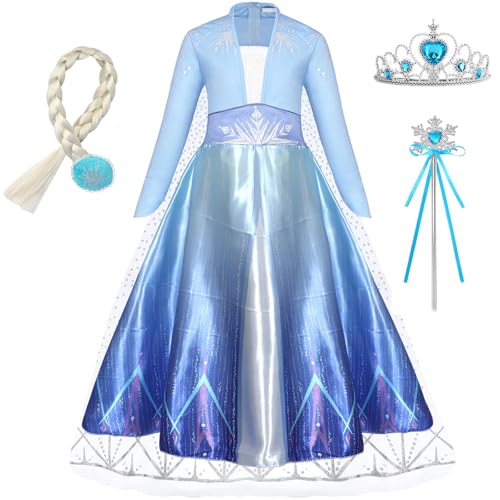 Windskids Mädchen ELSA Eiskönigin 2 Kostüm, Langarm Elsa Umhangkleid mit Krone Stab Zopf Anzug 4 Stück für Kinder Halloween Weihnachten Karneval Party Geburtstag Maskerade Verkleidung, Blau, 3-9 Jahre Windskids Mädchen ELSA Eiskönigin 2 Kostüm, Langarm Elsa Umhangkleid mit Krone Stab Zopf Anzug 4 Stück für Kinder Halloween Weihnachten Karneval Party Geburtstag Maskerade Verkleidung, Blau, 3-9 Jahre von Windskids