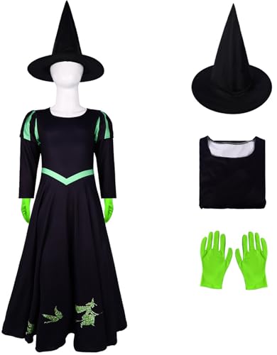 Windskids Mädchen Elphaba Kostüm Kinder Fasching Cosplay Wicked Hexe Elphaba Langarm Kleid mit Zauberhut Handschuhe Set für Fancy Dress Up Halloween Karneval Party Geburtstag Maskerade Verkleidung Windskids Mädchen Elphaba Kostüm Kinder Fasching Cosplay Wicked Hexe Elphaba Langarm Kleid mit Zauberhut Handschuhe Set für Fancy Dress Up Halloween Karneval Party Geburtstag Maskerade Verkleidung von Windskids