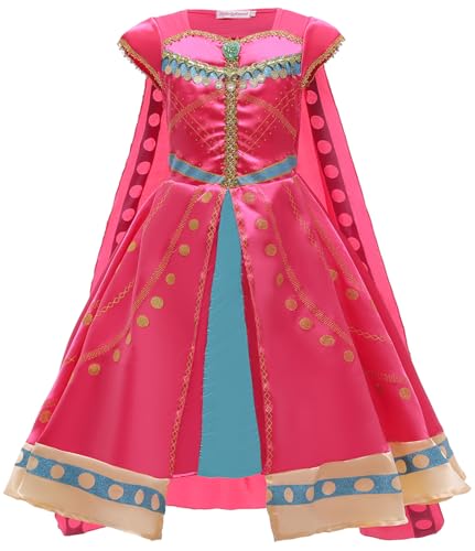 Windskids Mädchen Jasmine Kostüm Arabien Prinzessin Jasmin Abendkleid mit Umhang und Krone Stab Perücke für Kinder Halloween Weihnachten Karneval Party Geburtstag Maskerade Performance Verkleidung von Windskids