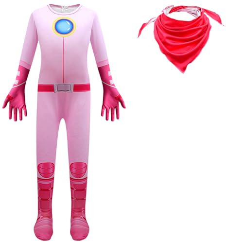 Windskids Mädchen Kostüm Fasching Cosplay Prinzessin Peach Daisy Rosalina Outfit Druck Langarm Jumpsuit Halstuch für Fancy Dress Up Halloween Karneval Party Geburtstag Maskerade Verkleidung Windskids Mädchen Kostüm Fasching Cosplay Prinzessin Peach Daisy Rosalina Outfit Druck Langarm Jumpsuit Halstuch für Fancy Dress Up Halloween Karneval Party Geburtstag Maskerade Verkleidung von Windskids