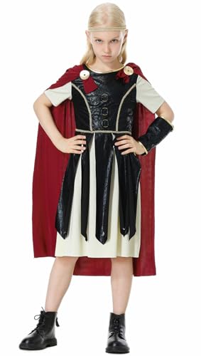 Windskids Mädchen Krieger Kostüm Fasching Cosplay Antikes Griechenland Rom Gladiatoren Spartaner Krieger Uniform mit Zubehör Set für Fancy Dress Up Halloween Karneval Party Performance Verkleidung von Windskids