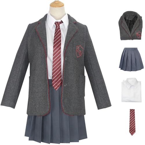 Windskids Mädchen Matilda Kostüm Fasching Cosplay Musical Matilda Komplett Schuluniformen Jacke Hemd Rock Krawatte Set für Halloween Karneval Party Maskerade Performance Verkleidung, Dunkelgrau Windskids Mädchen Matilda Kostüm Fasching Cosplay Musical Matilda Komplett Schuluniformen Jacke Hemd Rock Krawatte Set für Halloween Karneval Party Maskerade Performance Verkleidung, Dunkelgrau von Windskids
