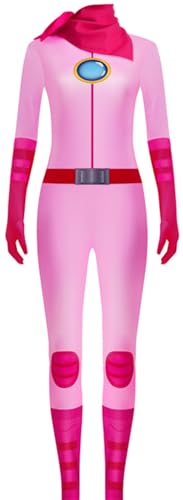 Windskids Mädchen Peach Kostüm Langarm Drucke Jumpsuits mit Halstuch für Fancy Dress Up Halloween Weihnachten Karneval Party Geburtstag Maskerade Performance Pfirsich Verkleidung, Rosa von Windskids