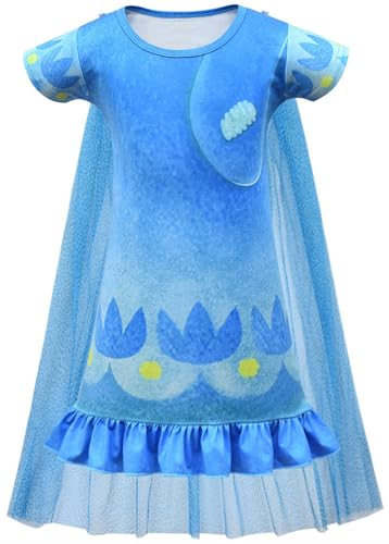Windskids Mädchen Poppy Kostüm Fasching Cosplay Elf Prinzessin Poppy Drucke Kleid mit Umhang und Perücke für Fancy Dress Up Halloween Weihnachten Karneval Party Geburtstag Verkleidung, Blau Windskids Mädchen Poppy Kostüm Fasching Cosplay Elf Prinzessin Poppy Drucke Kleid mit Umhang und Perücke für Fancy Dress Up Halloween Weihnachten Karneval Party Geburtstag Verkleidung, Blau von Windskids