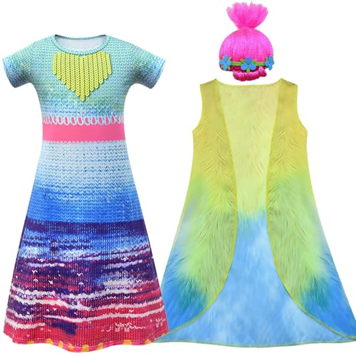 Windskids Mädchen Poppy Kostüm Fasching Cosplay Elf Prinzessin Poppy Drucke Kleid und Weste Perücke für Fancy Dress Up Halloween Weihnachten Karneval Party Geburtstag Verkleidung Windskids Mädchen Poppy Kostüm Fasching Cosplay Elf Prinzessin Poppy Drucke Kleid und Weste Perücke für Fancy Dress Up Halloween Weihnachten Karneval Party Geburtstag Verkleidung von Windskids
