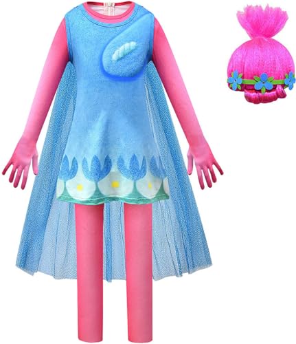 Windskids Mädchen Poppy Kostüm Fasching Cosplay Elf Prinzessin Poppy Drucke Overall und Kleid Perücke für Fancy Dress Up Halloween Weihnachten Karneval Party Geburtstag Verkleidung Windskids Mädchen Poppy Kostüm Fasching Cosplay Elf Prinzessin Poppy Drucke Overall und Kleid Perücke für Fancy Dress Up Halloween Weihnachten Karneval Party Geburtstag Verkleidung von Windskids