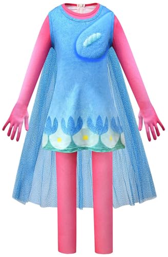Windskids Mädchen Poppy Kostüm Fasching Cosplay Elf Prinzessin Poppy Drucke Overall und Kleid Perücke für Fancy Dress Up Halloween Weihnachten Karneval Party Geburtstag Verkleidung Windskids Mädchen Poppy Kostüm Fasching Cosplay Elf Prinzessin Poppy Drucke Overall und Kleid Perücke für Fancy Dress Up Halloween Weihnachten Karneval Party Geburtstag Verkleidung von Windskids