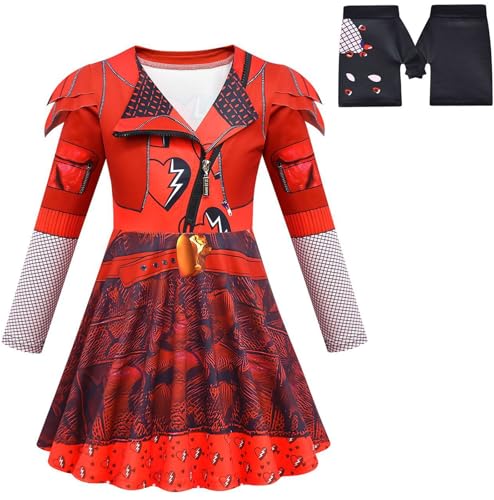 Windskids Mädchen Red Kostüm Fasching Cosplay Descendants Rise of Red Drucke Kleid und Hose Handschuhe für Kinder Halloween Karneval Party Geburtstag Maskerade Performance Verkleidung Windskids Mädchen Red Kostüm Fasching Cosplay Descendants Rise of Red Drucke Kleid und Hose Handschuhe für Kinder Halloween Karneval Party Geburtstag Maskerade Performance Verkleidung von Windskids