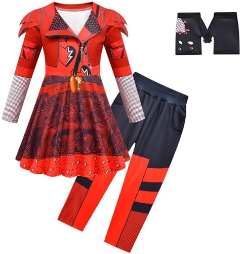 Windskids Mädchen Red Kostüm Fasching Cosplay Descendants Rise of Red Drucke Kleid und Hose Handschuhe für Kinder Halloween Karneval Party Geburtstag Maskerade Performance Verkleidung Windskids Mädchen Red Kostüm Fasching Cosplay Descendants Rise of Red Drucke Kleid und Hose Handschuhe für Kinder Halloween Karneval Party Geburtstag Maskerade Performance Verkleidung von Windskids