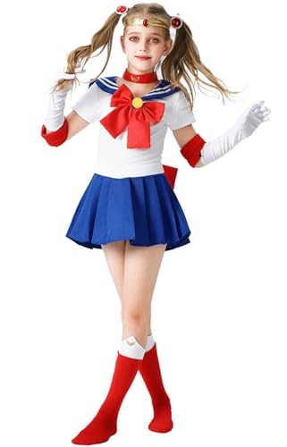 Windskids Mädchen Sailor Moon Kostüm Kinder Cosplay Anime Tsukino Usagi Sailor Moon Uniform Kleid mit Kopfbedeckungen Set für Fancy Dress Up Halloween Karneval Party Geburtstag Performance Verkleidung Windskids Mädchen Sailor Moon Kostüm Kinder Cosplay Anime Tsukino Usagi Sailor Moon Uniform Kleid mit Kopfbedeckungen Set für Fancy Dress Up Halloween Karneval Party Geburtstag Performance Verkleidung von Windskids