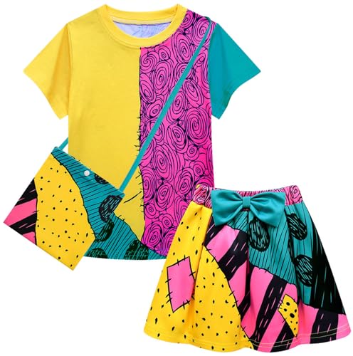 Windskids Mädchen Sally Kostüm Fasching Cosplay Skelett Braut Sally Druck Top Rock Tasche Set für Fancy Dress Up Halloween Weihnachten Karneval Party Geburtstag Verkleidung Windskids Mädchen Sally Kostüm Fasching Cosplay Skelett Braut Sally Druck Top Rock Tasche Set für Fancy Dress Up Halloween Weihnachten Karneval Party Geburtstag Verkleidung von Windskids