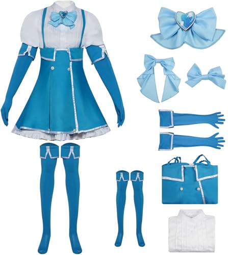 Windskids Magia Azure Kostüm Damen Cosplay Gushing Over Magical Girls Magia Azure Komplett Anime Uniform Set 7 Stück für Fancy Dress Up Halloween Karneval Party Maskerade Performance Verkleidung, Blau von Windskids