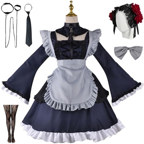 Windskids Marin Kitagawa Kostüm Damen Cosplay My Dress-Up Darling Kuroe Shizuku Komplett Anime Maid Uniform mit Zubehör für Fancy Dress Up Halloween Karneval Party Maskerade Performance Verkleidung von Windskids