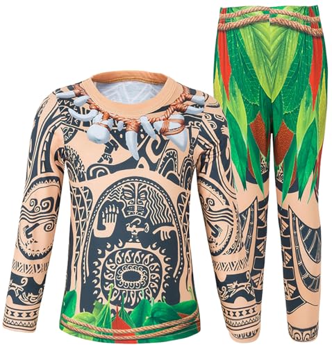 Windskids Maui Kostüm Jungen Cosplay Moanna Halbgott Maui Drucke Loungewear Pyjamas Top und Hose mit Blattgürtel für Kinder Halloween Karneval Party Geburtstag Performance Verkleidung, 2-10 Jahre Windskids Maui Kostüm Jungen Cosplay Moanna Halbgott Maui Drucke Loungewear Pyjamas Top und Hose mit Blattgürtel für Kinder Halloween Karneval Party Geburtstag Performance Verkleidung, 2-10 Jahre von Windskids