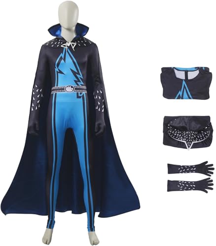 Windskids Megamind Kostüm Herren Cosplay Aliens Megamind Drucke Jumpsuit Umhang Handschuhe Set für Halloween Karneval Party Geburtstag Maskerade Performance Verkleidung von Windskids