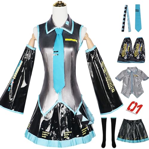 Windskids Miku Cosplay Kostüm Damen Virtual Idol H'atsune M'iku Komplett PU JK Uniform Set mit Kopfhörer Tiara für Fancy Dress Up Halloween Karneval Party Maskerade Anime Performance Verkleidung Windskids Miku Cosplay Kostüm Damen Virtual Idol H'atsune M'iku Komplett PU JK Uniform Set mit Kopfhörer Tiara für Fancy Dress Up Halloween Karneval Party Maskerade Anime Performance Verkleidung von Windskids