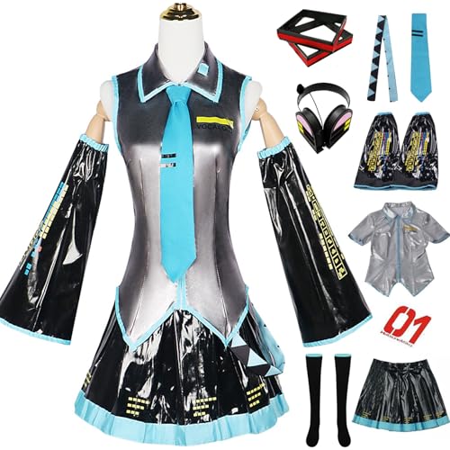 Windskids Miku Cosplay Kostüm Damen Virtual Idol H'atsune M'iku Komplett PU JK Uniform Set mit Kopfhörer Tiara für Fancy Dress Up Halloween Karneval Party Maskerade Anime Performance Verkleidung Windskids Miku Cosplay Kostüm Damen Virtual Idol H'atsune M'iku Komplett PU JK Uniform Set mit Kopfhörer Tiara für Fancy Dress Up Halloween Karneval Party Maskerade Anime Performance Verkleidung von Windskids