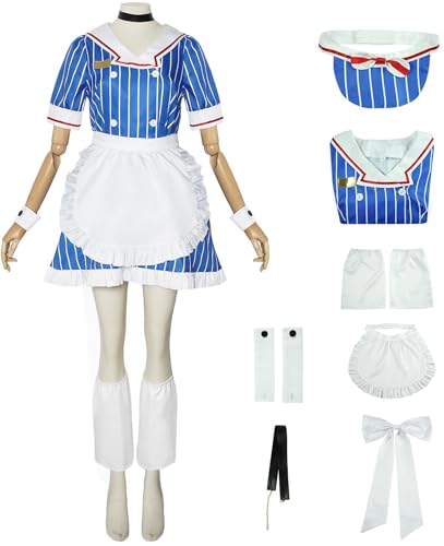 Windskids Miku Maid Kostüm Damen Cosplay Kasane Teto Mesmerizer H'atsune M'iku Komplett Uniform mit Hut Set für Fancy Dress Up Halloween Karneval Party Maskerade Anime Performance Verkleidung, Blau Windskids Miku Maid Kostüm Damen Cosplay Kasane Teto Mesmerizer H'atsune M'iku Komplett Uniform mit Hut Set für Fancy Dress Up Halloween Karneval Party Maskerade Anime Performance Verkleidung, Blau von Windskids