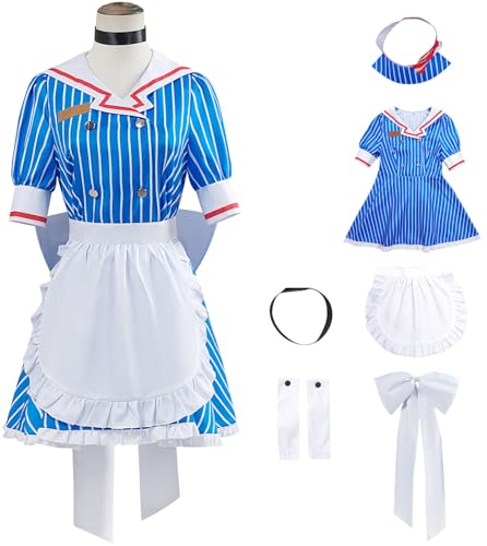 Windskids Miku Maid Kostüm Damen Cosplay Mesmerizer Kasane Teto H'atsune M'iku Komplett Uniform mit Hut Set für Fancy Dress Up Halloween Karneval Party Maskerade Anime Performance Verkleidung, Blau von Windskids