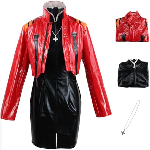 Windskids Misato Katsuragi Kostüm Damen Cosplay EVA Misato Katsuragi Anime Uniform Jacke und Kleid Halskette Set für Fancy Dress Up Halloween Karneval Party Maskerade Performance Verkleidung Windskids Misato Katsuragi Kostüm Damen Cosplay EVA Misato Katsuragi Anime Uniform Jacke und Kleid Halskette Set für Fancy Dress Up Halloween Karneval Party Maskerade Performance Verkleidung von Windskids