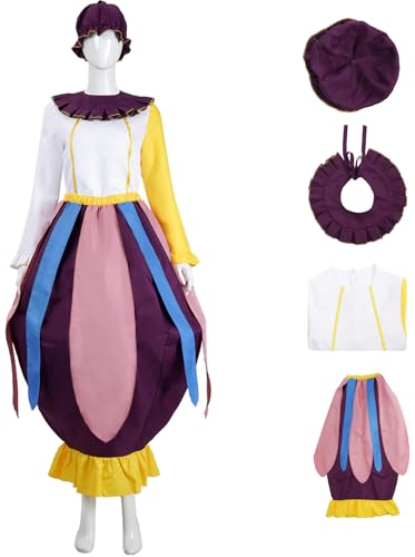 Windskids Mrs. Potts Kostüm Damen Cosplay Die Schöne und das Biest Mrs. Potts Haushälterin Set Top Rock Hut Kragen für Fancy Dress Up Halloween Karneval Party Maskerade Performance Verkleidung von Windskids