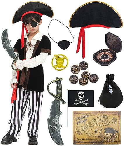 Windskids Piratenkostüm Jungen Mädchen mit Piraten Zubehör Piratenhut Augenschutz Kompass Schatzkarte Goldmünzen Piratenflagge Ohrringe Verkleidung Halloween Karneval Fasching Kostüm für Kinder Windskids Piratenkostüm Jungen Mädchen mit Piraten Zubehör Piratenhut Augenschutz Kompass Schatzkarte Goldmünzen Piratenflagge Ohrringe Verkleidung Halloween Karneval Fasching Kostüm für Kinder von Windskids
