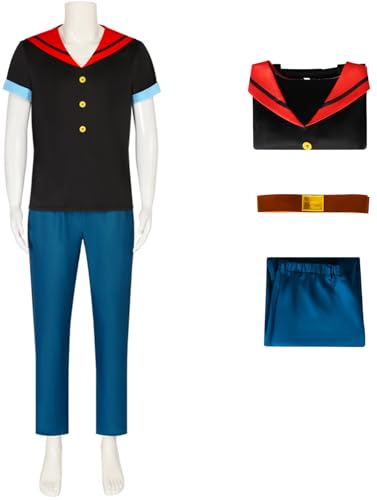 Windskids Popeye Kostüm Herren Cosplay Popeye Matrose Uniform Top Hose Gürtel Set für Halloween Karneval Party Geburtstag Maskerade Performance Verkleidung von Windskids
