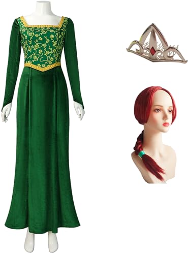 Windskids Prinzessin Fiona Kostüm Damen Vintage Lang Langarm Kleid mit Krone Perücke Set 3 Stück für Fancy Dress Up Halloween Karneval Geburtstag Party Maskerade Performance Verkleidung, Grün Windskids Prinzessin Fiona Kostüm Damen Vintage Lang Langarm Kleid mit Krone Perücke Set 3 Stück für Fancy Dress Up Halloween Karneval Geburtstag Party Maskerade Performance Verkleidung, Grün von Windskids