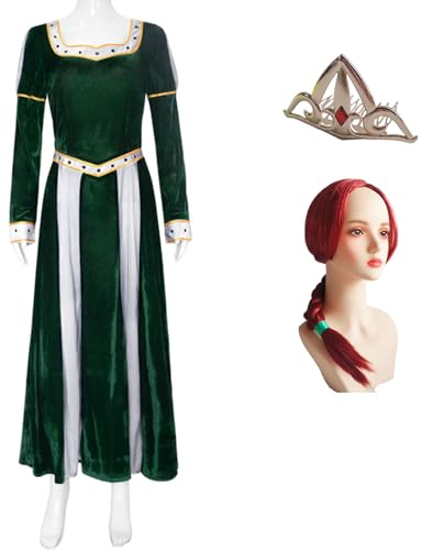 Windskids Prinzessin Fiona Kostüm Damen Vintage Samt Lang Langarm Kleid mit Krone Perücke Set 3 Stück für Halloween Weihnachten Karneval Geburtstag Party Maskerade Performance Verkleidung, Dunkelgrün Windskids Prinzessin Fiona Kostüm Damen Vintage Samt Lang Langarm Kleid mit Krone Perücke Set 3 Stück für Halloween Weihnachten Karneval Geburtstag Party Maskerade Performance Verkleidung, Dunkelgrün von Windskids