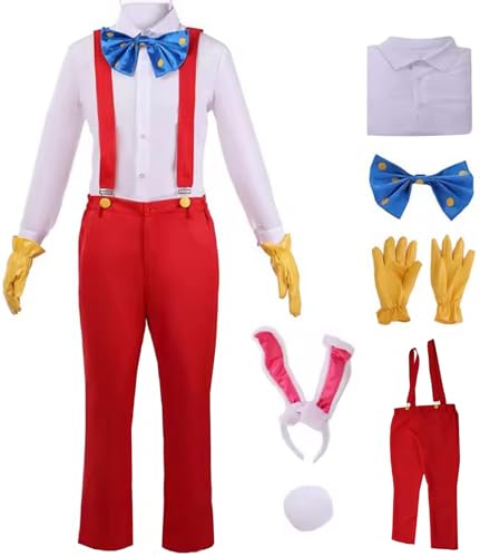 Windskids Roger Rabbit Kostüm Herren Cosplay Who Framed Roger Rabbit Kaninchen Uniformen Top Hose Fliege Handschuhe Schwanz Ohren Set für Halloween Karneval Party Maskerade Performance Verkleidung von Windskids