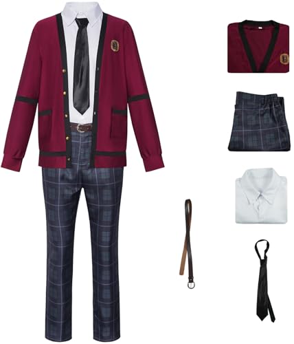 Windskids Ryohei Suzuoka Kostüm Herren Cosplay Movie Kakegurui Ryohei Suzuoka Uniform Jacke Top Hose Krawatte Gürtel für Fancy Dress Up Halloween Karneval Party Maskerade Anime Performance Verkleidung von Windskids
