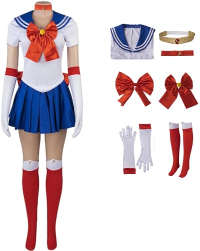 Windskids Sailor Moon Kostüm Damen Cosplay Anime Sailor Moon Tsukino Usagi Komplett Kampf Uniform mit Zubehör Fancy Dress Up Halloween Karneval Party Geburtstag Maskerade Performance Verkleidung von Windskids
