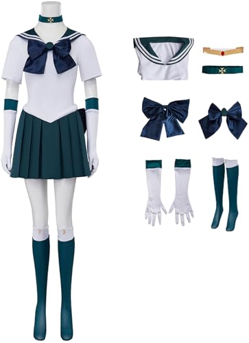 Windskids Sailor Neptune Kostüm Damen Cosplay Anime Sailor Neptune KaiOu Michiru Kampf Uniform mit Zubehör für Halloween Karneval Party Maskerade Performance Verkleidung, Dunkelgrün von Windskids
