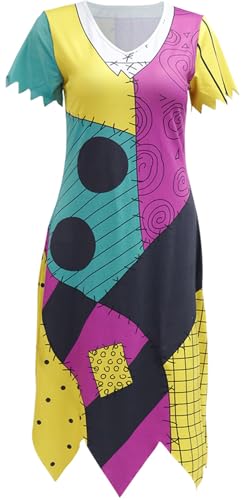 Windskids Sally Kostüm Damen Cosplay Christmas Eve Jack Skellington Braut Sally Gothic Drucke Kleid für Halloween Karneval Geburtstag Party Maskerade Performance Verkleidung, S-3XL Windskids Sally Kostüm Damen Cosplay Christmas Eve Jack Skellington Braut Sally Gothic Drucke Kleid für Halloween Karneval Geburtstag Party Maskerade Performance Verkleidung, S-3XL von Windskids